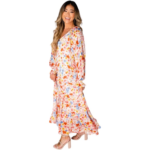 Buddy‎ Love Women's Large Greta Wild Floral Tiered Maxi Dress Long Sleeves - Picture 8 of 9